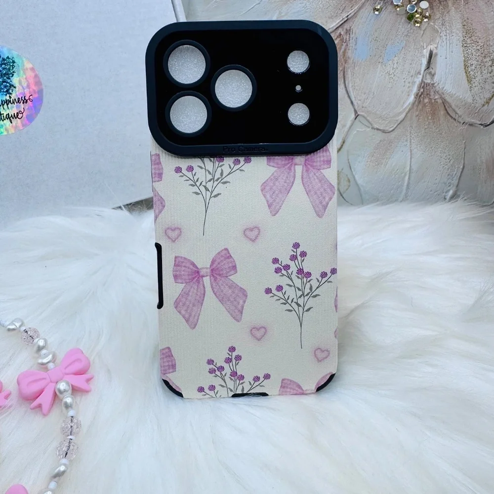 Chic Pink Bow iPhone 17 Pro Case with Phone Bow Beaded lanyard